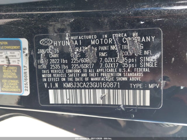 45089574 :رقم المزاد ، KM8J3CA23GU160871 vin ، 2016 Hyundai Tucson Eco مزاد بيع