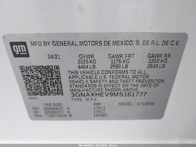 3GNAXHEV9MS161777 Chevrolet Equinox Fwd Ls