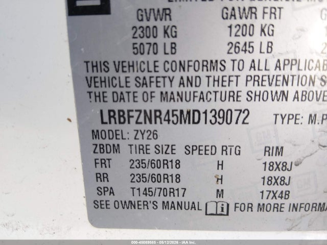 LRBFZNR45MD139072 Buick Envision Fwd Essence