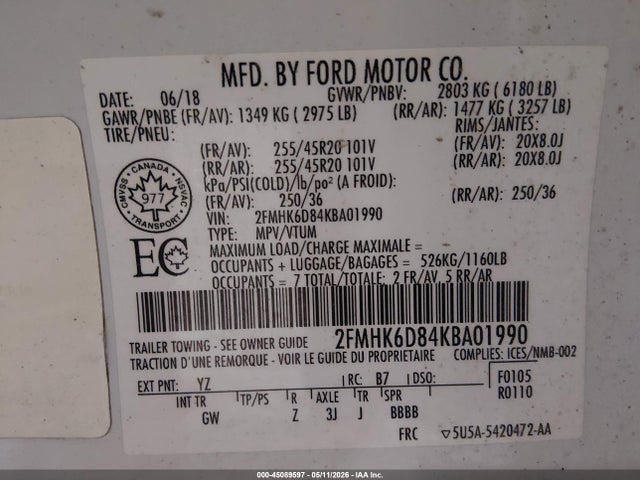 2FMHK6D84KBA01990 Ford Flex Limited