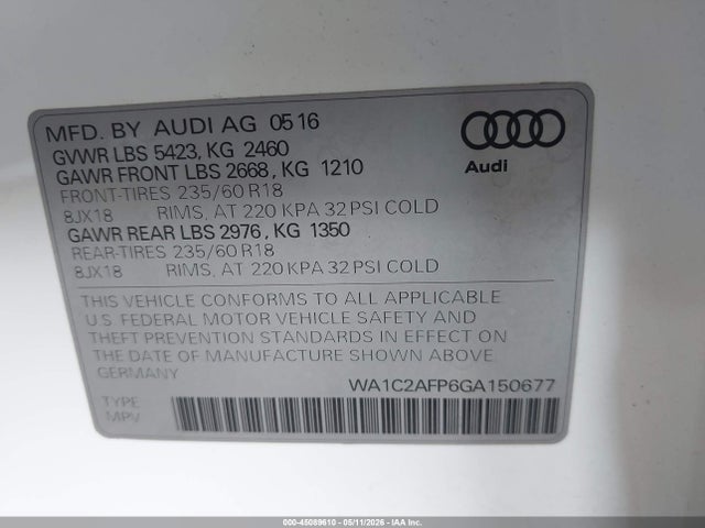 WA1C2AFP6GA150677 Audi Q5 2.0t Premium
