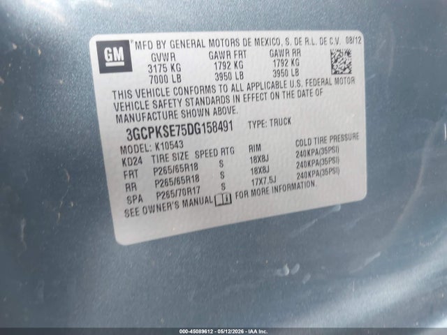 Продаж на аукціоні авто 2013 Chevrolet Silverado 1500 Lt, vin: 3GCPKSE75DG158491, номер лоту: 45089612