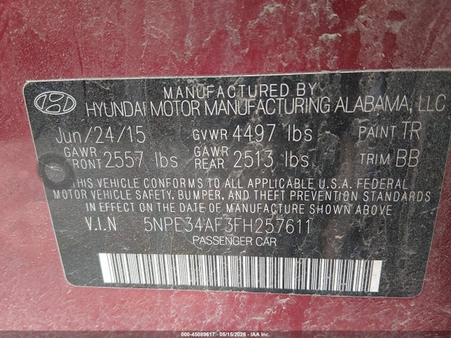 Продаж на аукціоні авто 2015 Hyundai Sonata Sport, vin: 5NPE34AF3FH257611, номер лоту: 45089617