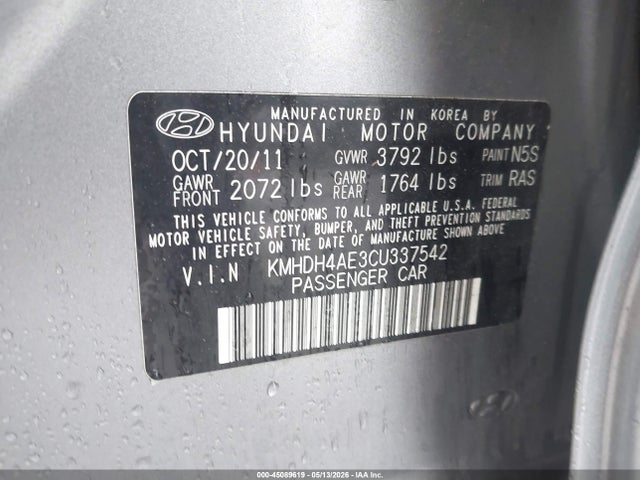 Продажа на аукционе авто 2012 Hyundai Elantra Gls (ulsan Plant), vin: KMHDH4AE3CU337542, номер лота: 45089619
