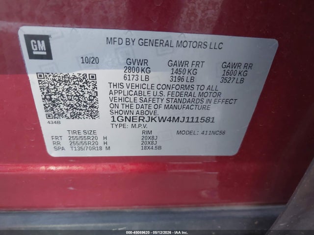 2021 Chevrolet Traverse Fwd Rs მანქანა იყიდება აუქციონზე, vin: 1GNERJKW4MJ111581, აუქციონის ნომერი: 45089620