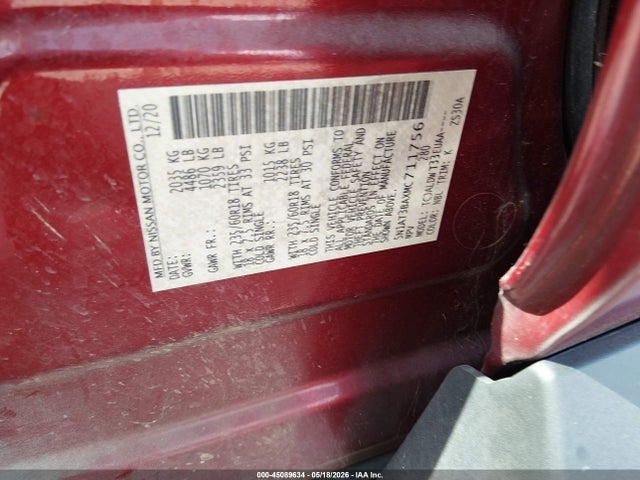 45089634 :رقم المزاد ، 5N1AT3BAXMC711756 vin ، 2021 Nissan Rogue Sv Fwd مزاد بيع