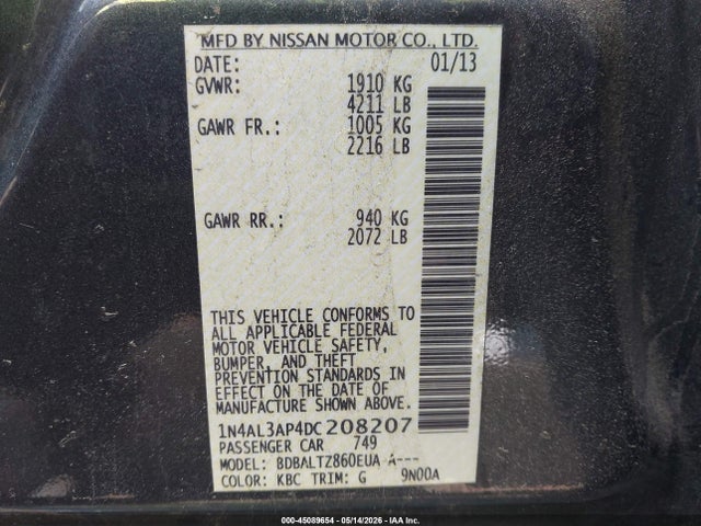 45089654 :رقم المزاد ، 1N4AL3AP4DC208207 vin ، 2013 Nissan Altima 2.5 Sv مزاد بيع