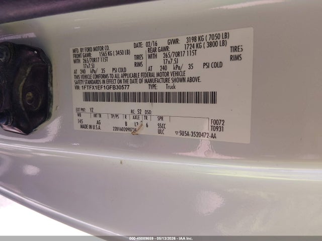 Ford F-150 Xl 2016 1FTFX1EF1GFB30577 Image 9