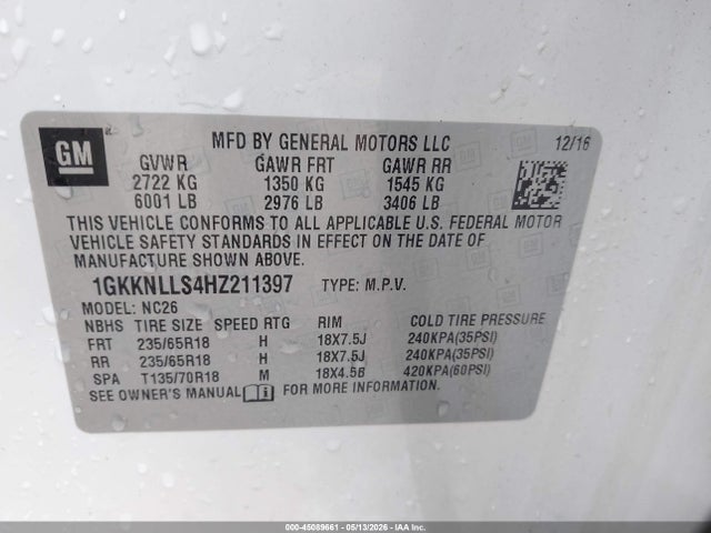 2017 Gmc Acadia Sle-2 მანქანა იყიდება აუქციონზე, vin: 1GKKNLLS4HZ211397, აუქციონის ნომერი: 45089661