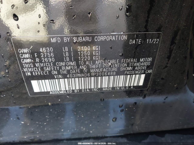 Продаж на аукціоні авто 2023 Subaru Legacy Premium, vin: 4S3BWAD61P3006488, номер лоту: 45089675