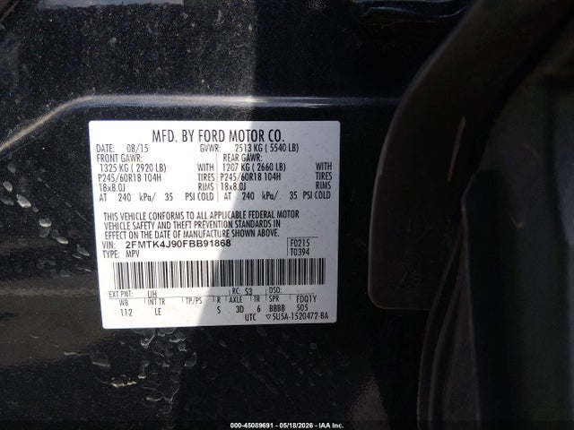 Aukcja sprzedaży 2015 Ford Edge Sel, vin: 2FMTK4J90FBB91868, numer aukcji: 45089691