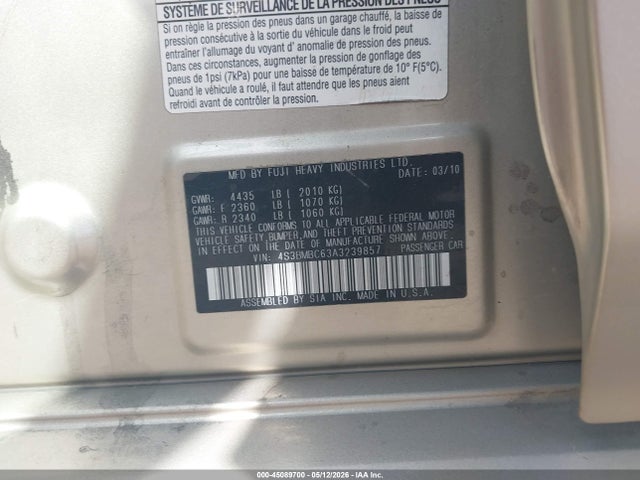 Продаж на аукціоні авто 2010 Subaru Legacy 2.5i Premium, vin: 4S3BMBC63A3239857, номер лоту: 45089700