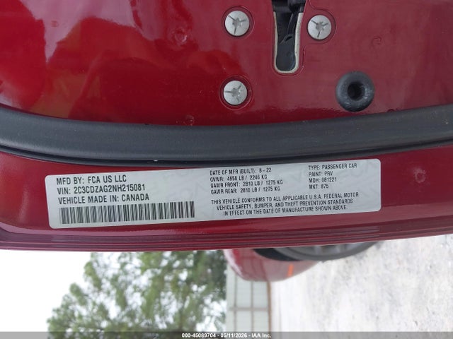 2022 Dodge Challenger Sxt მანქანა იყიდება აუქციონზე, vin: 2C3CDZAG2NH215081, აუქციონის ნომერი: 45089704