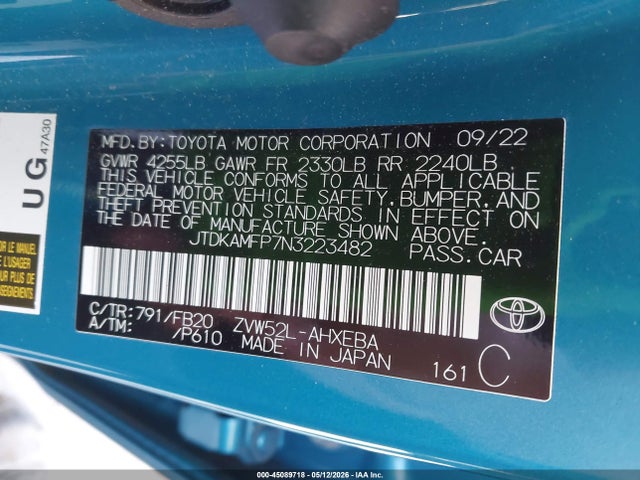 JTDKAMFP7N3223482 Toyota Prius Prime Le