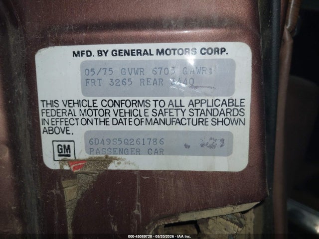 Продажа на аукционе авто 1975 Cadillac Sedan Deville, vin: 6D49S5Q261786, номер лота: 45089720