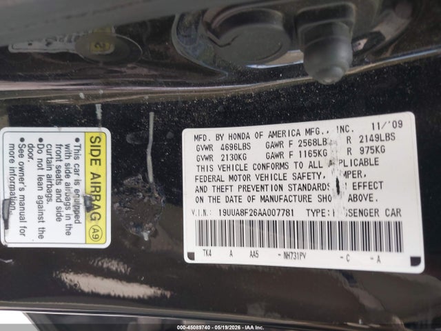 Aukcja sprzedaży 2010 Acura Tl 3.5, vin: 19UUA8F26AA007781, numer aukcji: 45089740