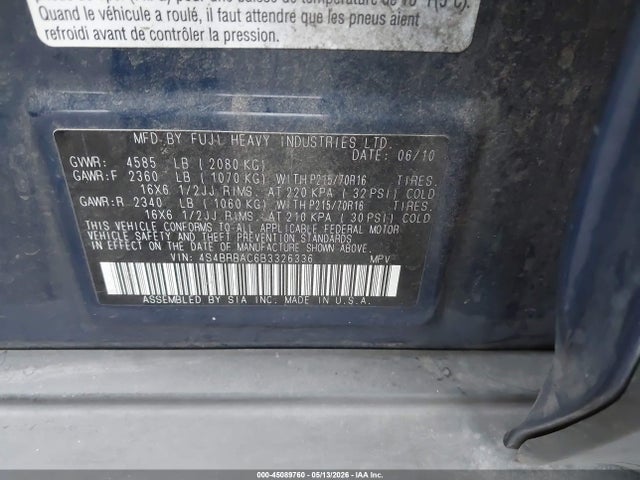 Aukcja sprzedaży 2011 Subaru Outback 2.5i, vin: 4S4BRBAC6B3326336, numer aukcji: 45089760