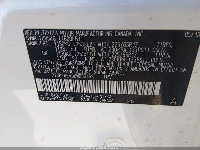 Aukcja sprzedaży 2013 Toyota Rav4 Le, vin: 2T3BFREV9DW053488, numer aukcji: 45089781