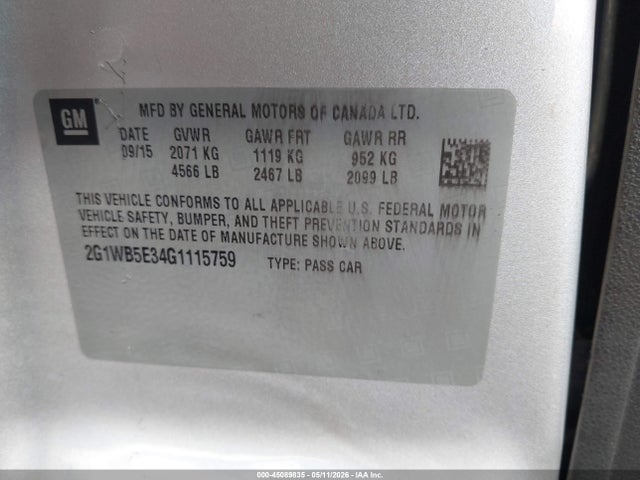 45089835 :رقم المزاد ، 2G1WB5E34G1115759 vin ، 2016 Chevrolet Impala Limited Lt مزاد بيع