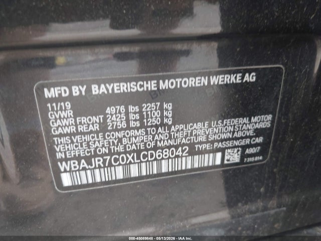 2020 Bmw 530i Xdrive მანქანა იყიდება აუქციონზე, vin: WBAJR7C0XLCD68042, აუქციონის ნომერი: 45089848