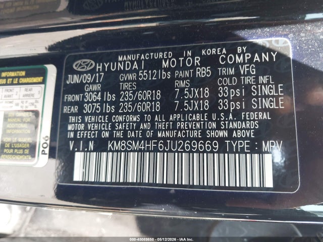 Hyundai Santa Fe Se 2018 KM8SM4HF6JU269669 Image 9