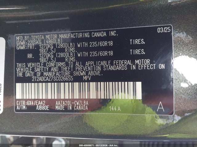 Продаж на аукціоні авто 2025 Lexus Nx 250, vin: 2T2ADCAZ7SC026655, номер лоту: 45089871