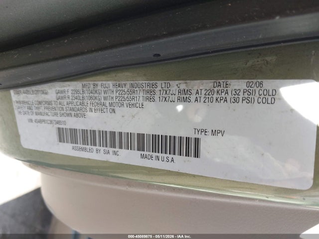 Продажа на аукционе авто 2006 Subaru Outback 2.5i, vin: 4S4BP61C367346510, номер лота: 45089875