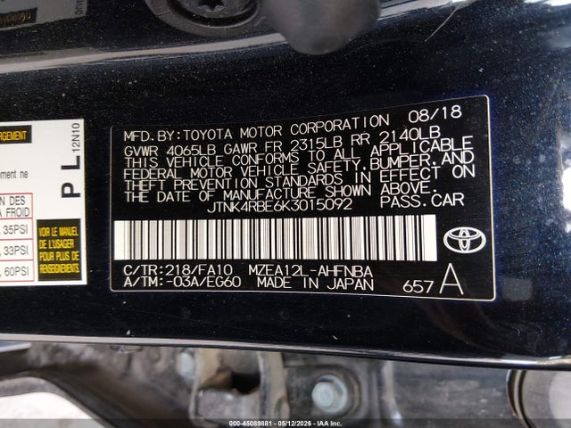 Продажа на аукционе авто 2019 Toyota Corolla Se, vin: JTNK4RBE6K3015092, номер лота: 45089881