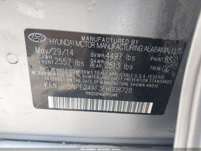 Aukcja sprzedaży 2015 Hyundai Sonata Se, vin: 5NPE24AF3FH008728, numer aukcji: 45089882