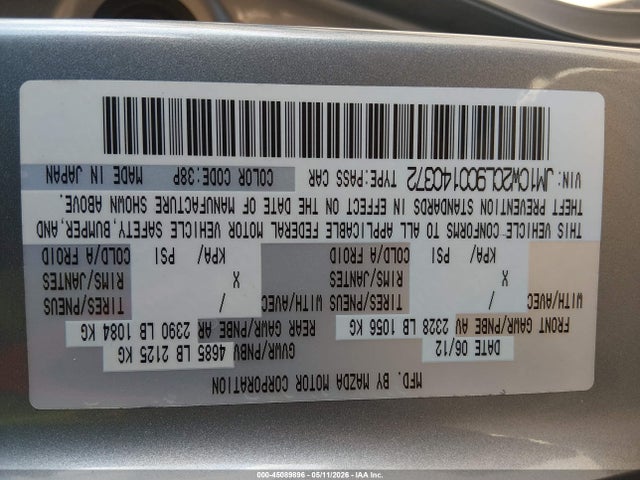 2012 Mazda Mazda5 Touring მანქანა იყიდება აუქციონზე, vin: JM1CW2CL9C0140372, აუქციონის ნომერი: 45089896