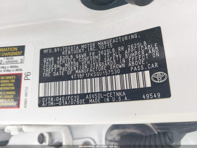 Продажа на аукционе авто 2016 Toyota Camry Le, vin: 4T1BF1FK5GU157530, номер лота: 45089908