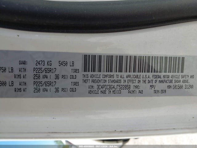 Продажа на аукционе авто 2018 Dodge Journey Sxt, vin: 3C4PDCBG4JT522858, номер лота: 45089985