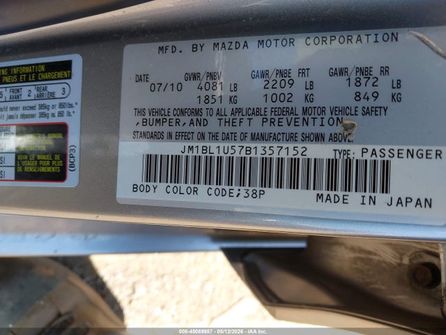 2011 Mazda Mazda3 S Sport მანქანა იყიდება აუქციონზე, vin: JM1BL1U57B1357152, აუქციონის ნომერი: 45089987