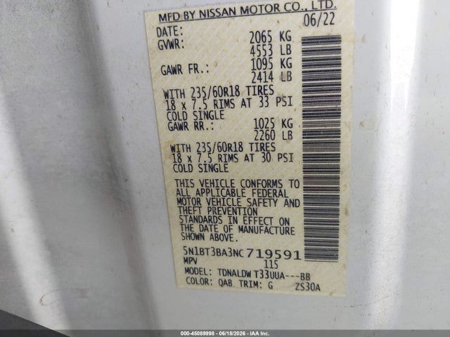 5N1BT3BA3NC719591 Nissan Rogue Sv Fwd