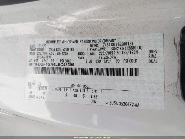 45089996 :رقم المزاد ، 1FDUF4GN4LEC43399 vin ، 2020 Ford F-450 Chassis Xl مزاد بيع