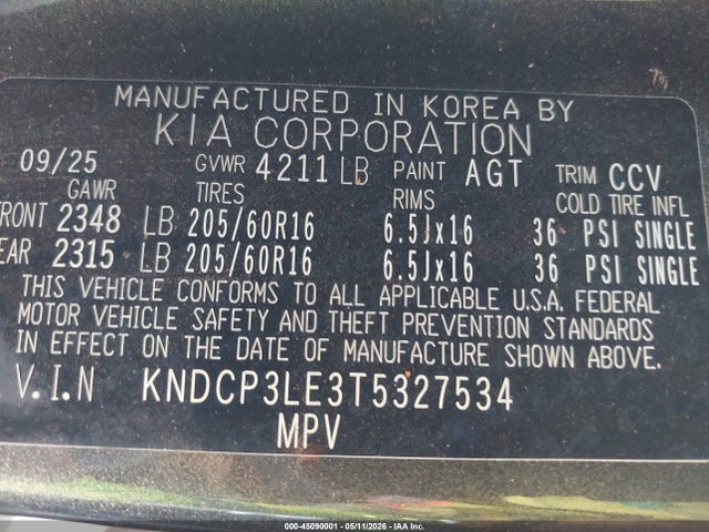 KNDCP3LE3T5327534 KIA NIRO LX