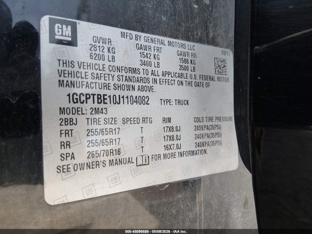 1GCPTBE10J1104082 Chevrolet Colorado Wt