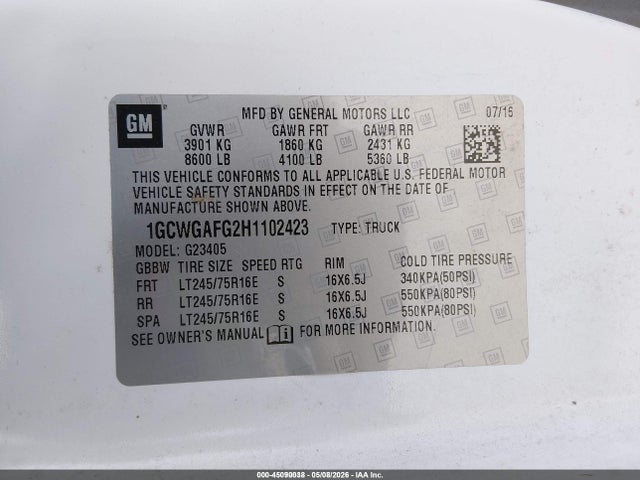 1GCWGAFG2H1102423 Chevrolet Express 2500 Work Van