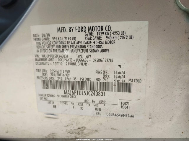 MAJ6P1UL5JC240831 Ford Ecosport Se