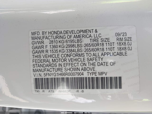 5FNYG1H66RB007904 Honda Pilot Trailsport