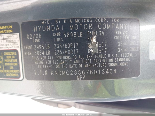 Продаж на аукціоні авто 2007 Hyundai Entourage Gls/limited/se, vin: KNDMC233676013434, номер лоту: 45090071