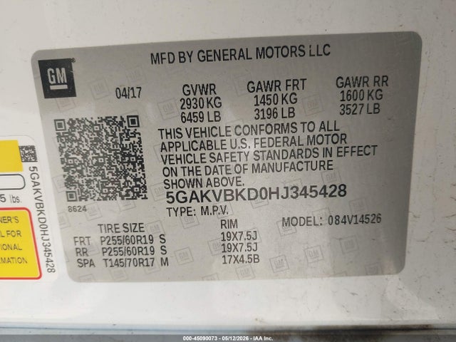Продаж на аукціоні авто 2017 Buick Enclave Leather, vin: 5GAKVBKD0HJ345428, номер лоту: 45090073