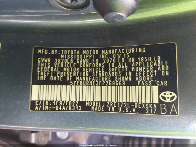 Продаж на аукціоні авто 2015 Toyota Corolla S Plus, vin: 5YFBURHE3FP268668, номер лоту: 45090075