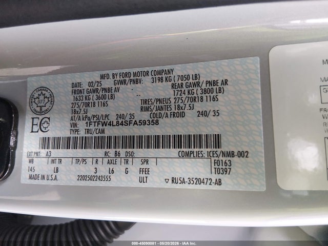 1FTFW4L84SFA59358 Ford F-150 Tremor