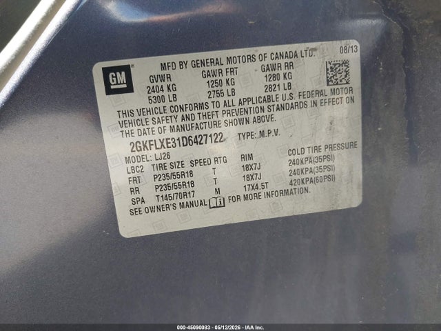 Продажа на аукционе авто 2013 Gmc Terrain Slt-2, vin: 2GKFLXE31D6427122, номер лота: 45090083