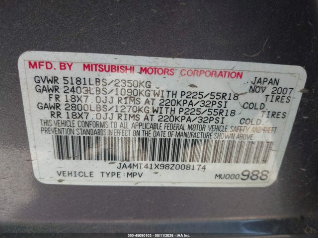 Aukcja sprzedaży 2008 Mitsubishi Outlander Xls, vin: JA4MT41X98Z008174, numer aukcji: 45090103