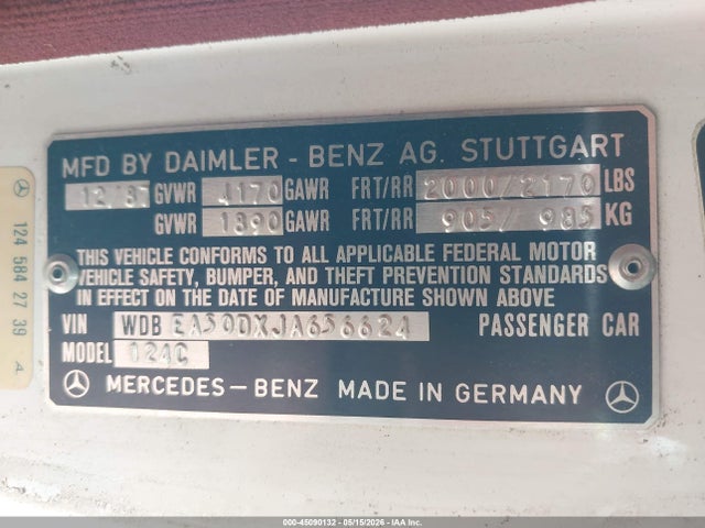 Продаж на аукціоні авто 1988 Mercedes-benz 300 Ce, vin: WDBEA50DXJA656624, номер лоту: 45090132