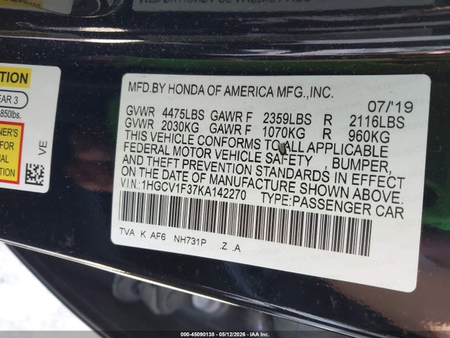 1HGCV1F37KA142270 Honda Accord Sport
