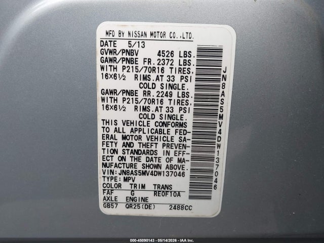 Aukcja sprzedaży 2013 Nissan Rogue S, vin: JN8AS5MV4DW137046, numer aukcji: 45090143