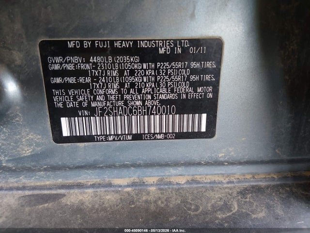 Aukcja sprzedaży 2011 Subaru Forester 2.5x Premium, vin: JF2SHADC6BH740010, numer aukcji: 45090146